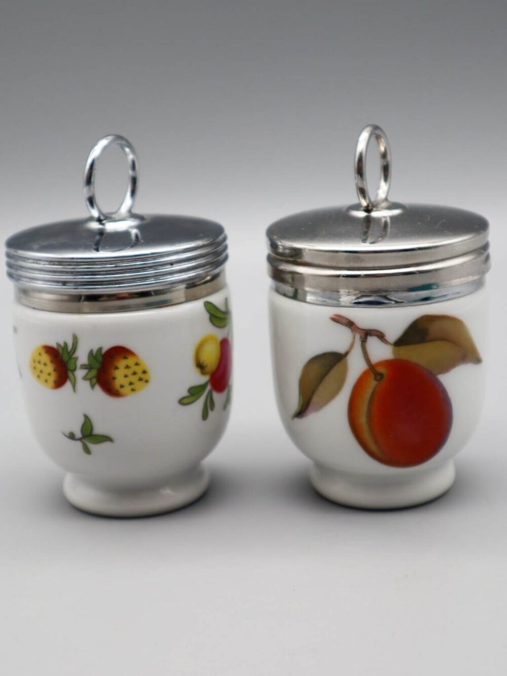 2 Vtg Royal Worcester Porcelain Single Size Egg Coddlers Evesham Wild Berry